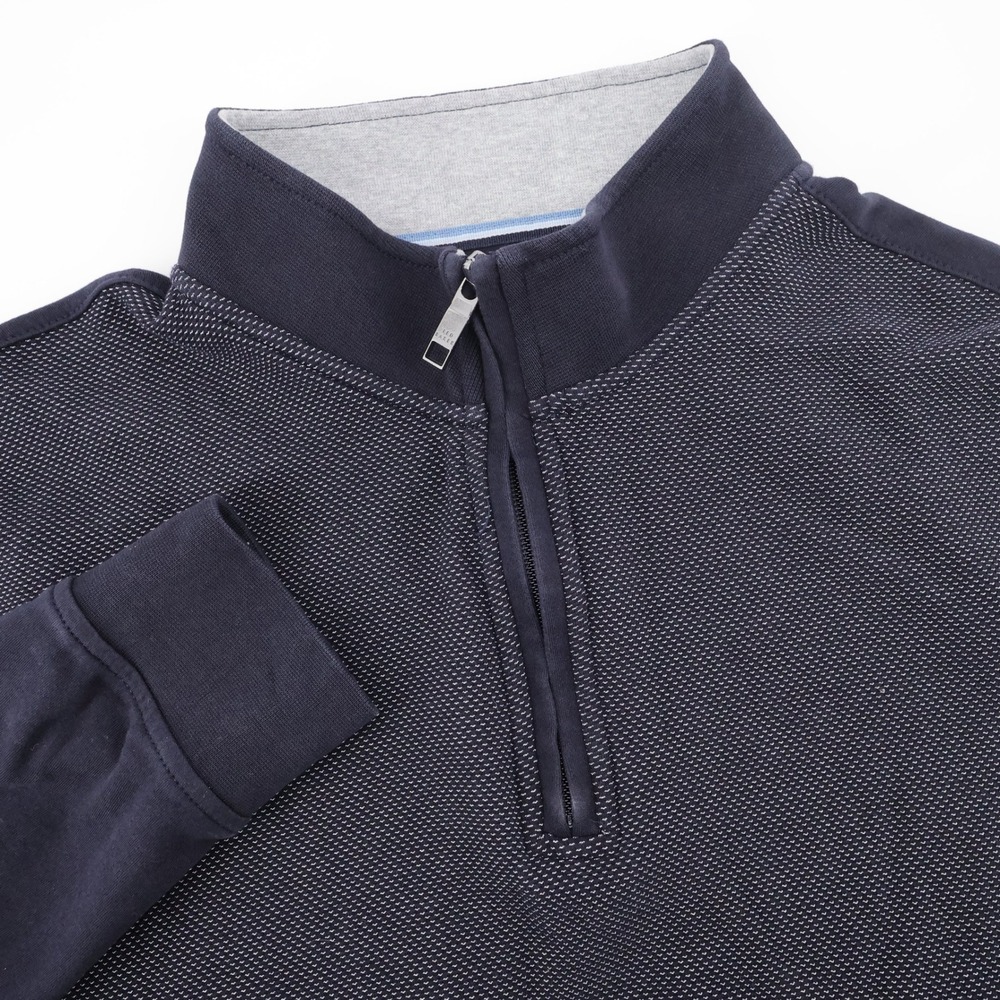 Ted Baker Textured Quarter Zip Pullover Navy Long Sleeve Mens XL